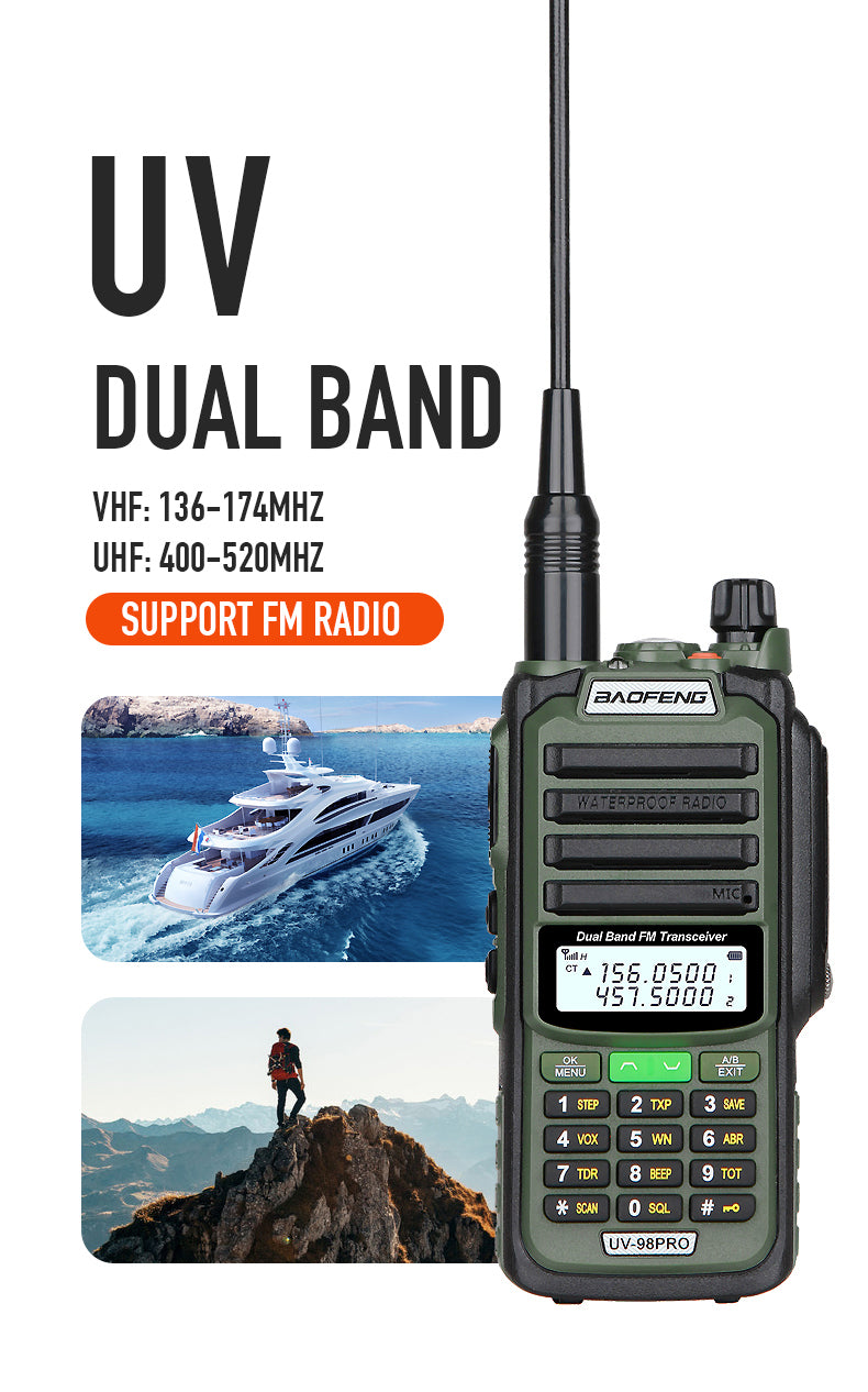 Baofeng UV-98 PRO High Power Walkie Talkie Long Range Waterproof Radio -  Any Radios