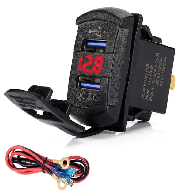 Quick Charge 3.0 Dual USB Rocker Switch w/LED Voltmeter