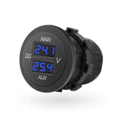 Dual Battery Voltmeter - Round Panel Double LED Digital Voltmeter. - limited stock.